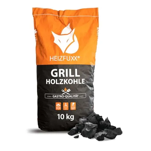 HEIZFUXX Holzkohle 10kg 1 Paket Grillkohle Grillholzkohle Kohle Hartholz BBQ Für Gastro Restaurant Grill Smoker Dutch Oven Steakhouse Profi Premium Qualität Paligo