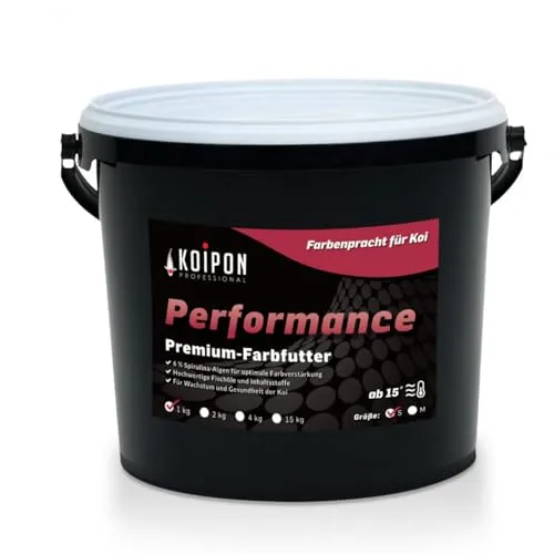 KOIPON Performance Koifutter 1 kg für strahlende Farben - Premium Koifutter für die Sommerfütterung: Mit 6% Spirulina und 3mm Pellets unterstützt es das Wachstum und sorgt für leuchtende Farben bei Koi und Goldfischen. Hergestellt in Deutschland für beste Qualität.