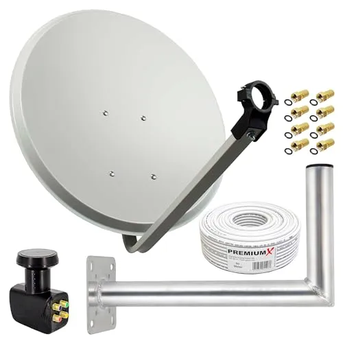 Premium X Satelliten-Komplettanlage 80cm - SAT-Antennen mit hochwertiger Aluminium-Schüssel, ideal für bis zu 4 Teilnehmer. Genießen Sie FULLHD, 3DTV und UltraHD 4K/8K mit optimalem Signalgewinn.