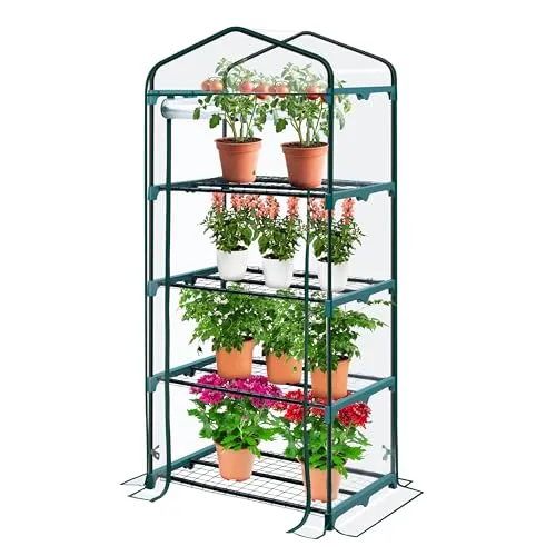 KANWOD Gewächshaus Garten mit 4 Ablagen - Tomatengewächshaus - Foliengewächshaus Winterfest für Balkon, Terrasse, Garten - Einfach zu Montieren - Transparent - 158x68x50 cm