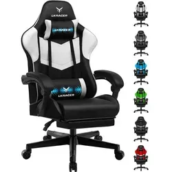 LUCKRACER Gaming-Stuhl - Ergonomischer Bürostuhl mit Lenden- und Kopfkissen, bis 150kg belastbar - Bürostuhl mit hochwertigem PVC-Material, verstellbarer Rückenlehne und atmungsaktiven Schaumstoffpolstern für maximalen Komfort und Unterstützung beim Gaming oder Arbeiten.