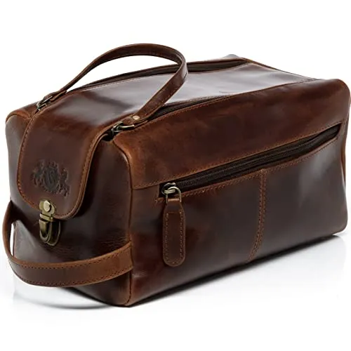 SID & VAIN Kulturtasche Herren Bristol aus Premium Leder in braun von Sid & Vain