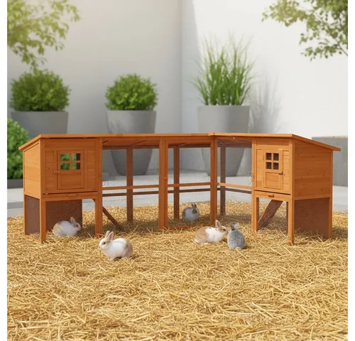 XXL Hasenstall & Hühnerstall aus Holz - Geräumiger Kleintierstall für Kaninchen und Hühner, wetterfest und mit mehreren Etagen für optimale Bewegungsfreiheit und einfache Reinigung.