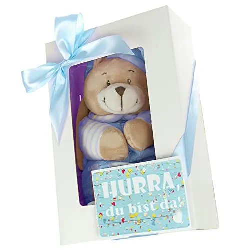 Baby Musik-Spieluhr Bär in Geschenkbox blau von dubistda -WINDELTORTEN-