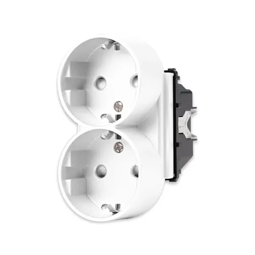 Luxus-Time Kombi Doppel 2 Schuko Steckdose für 1 Unterputzdose Einbau Wandsteckdose im Glasrahmen Auf einem sokel 2 Steckplätze (Nur Modul Kombi Steckdose, Weiß)