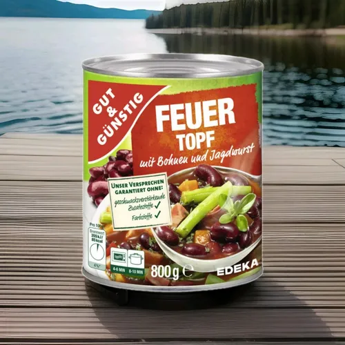 Gut&Günstig Feuertopf mit Bohnen und Jagdwurst 800g Dose - Herzhafter Feuertopf mit Bohnen und Jagdwurst, ideal für schnelle Mahlzeiten und lange Haltbarkeit in der Dose.