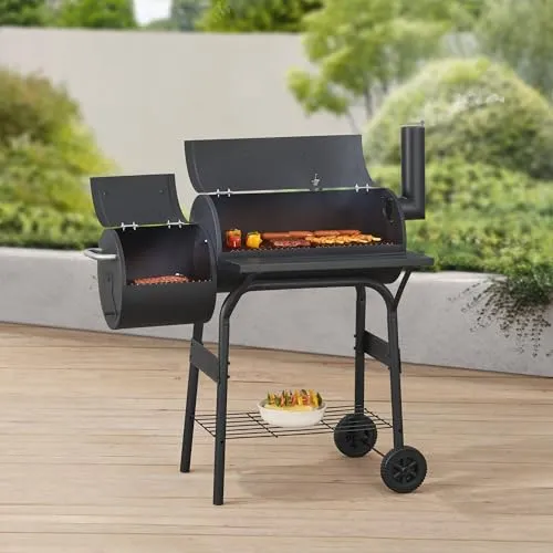 casa.pro Smoker Grillwagen Arielli - Holzkohlegrill mit Deckel - Grills: Robuster Grillwagen mit Deckelthermometer und vielseitiger Feuerbox für perfekte Grill- und Räucher-Ergebnisse.
