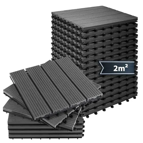 Montafox WPC Fliesen 30 x 30 cm - 22 Stück für Terrasse und Balkon - Gestalten Sie Ihre Terrasse oder Ihren Balkon mit diesen langlebigen WPC Fliesen in Holzoptik. Einfaches Klicksystem für eine schnelle Verlegung und witterungsbeständig für dauerhaften Einsatz.