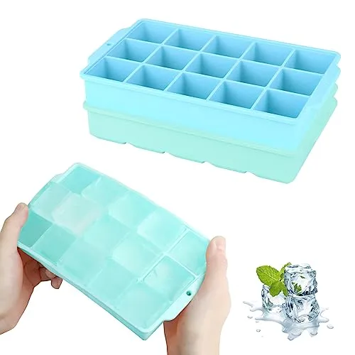JOPHEK Eiswürfelform, 2 Stück 30 Fach Silikon Eiswürfelschale, Große Quadratische Eiswürfel 3.5cm für Cocktails Whisky Wein Obst Fruchtpürees Eiscreme Eistee (Blau + Blau)