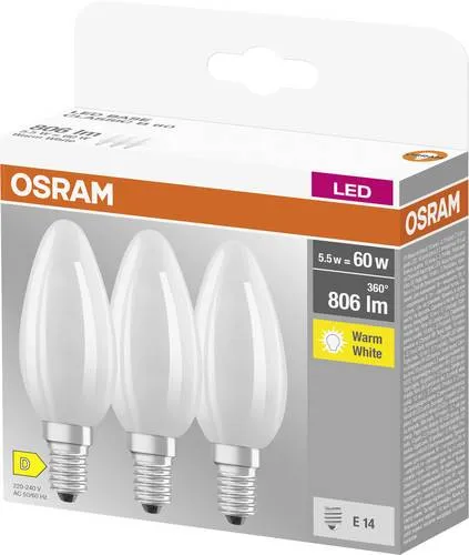 OSRAM HOMELIGHTING E14 LED Kerzenlampe 5.5W Warmweiß - Energieeffiziente E14 LED-Lampe in klassischer Kerzenform, ideal für die Allgemeinbeleuchtung im Haushalt. Sofortige Lichtleistung ohne Aufwärmzeit und stoßfest dank moderner LED-Technologie.