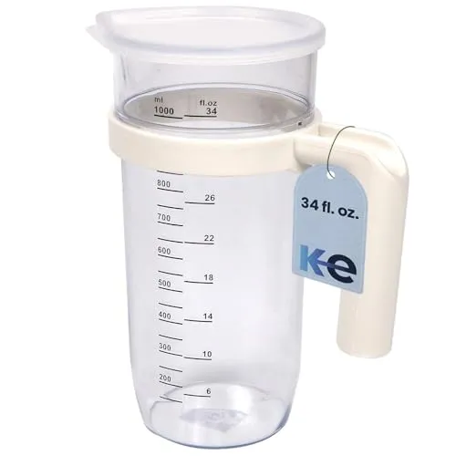 Anakel Home 1Liter Messbecher mit Deckel | Küchenmessbecher für Mixer mit Siebdruck-Messwerten | 20,5 x 7,5 cm, abnehmbarer Griff, robuster Kunststoff