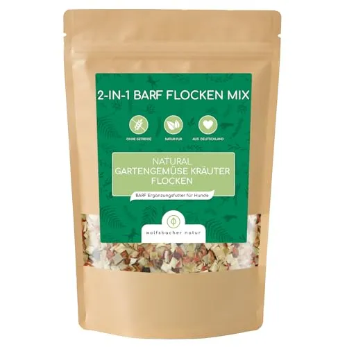 Barf Flocken Mix für Hunde – 100% Natürliche Gartengemüse und Kräuter, Getreidefrei, Unterstützt Verdauung und Gesundheit, 500g