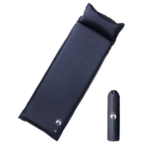 vidaXL Selbstaufblasende Isomatte mit Kissen Grau - Isomatten für Camping und Outdoor, bequem mit integrierten Kissen und Memory-Schaum für optimalen Schlafkomfort und Schutz vor Kälte.