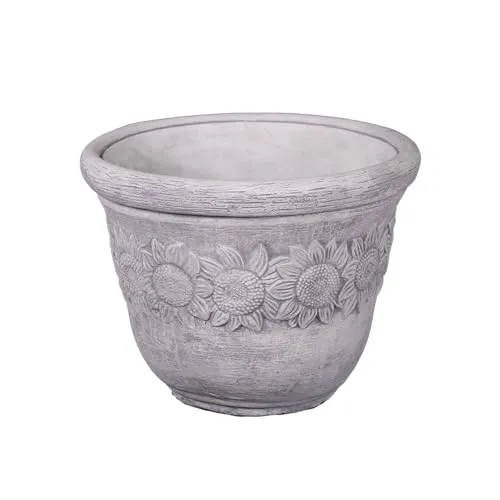 Gartenfigur Blumentopf XL mit Sonnenblumen-Motiv - Garten-Zubehör: XL Pflanzgefäß (H. 35 cm, 29 L), frostsicher und ideal für große Pflanzen wie Sonnenblumen, schafft mediterranes Flair im Garten oder auf der Terrasse.