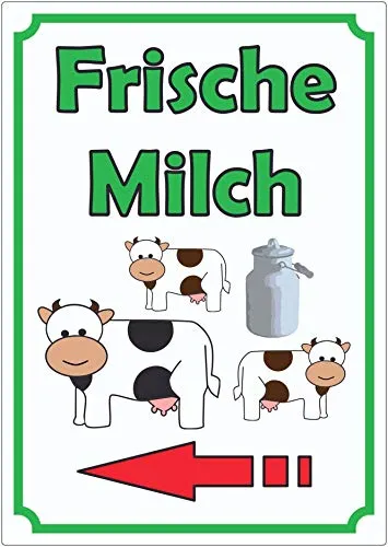 Frische Milch Aufkleber Hochkant mit Pfeil links A6 (105x148mm)