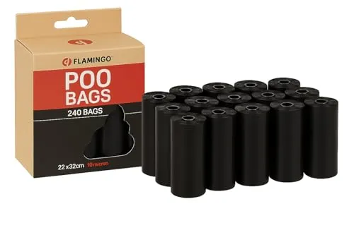 Kotbeutel für Hunde – Extra stark & langlebig – 240 Stück – biologisch abbaubar – Schwarz – 22x32 cm – Flamingo