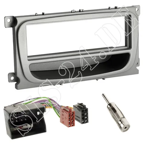 FORD Galaxy C-MAX S-MAX DIN Blende Radioblende+FACH silber ISO Adapterkabel SET