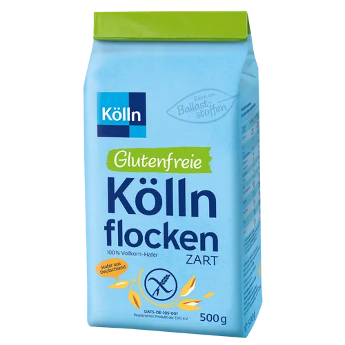 Kölln Haferflocken zarte Köllnflocken, glutenfrei, 500 g - Müslis mit glutenfreien, zarten Haferflocken aus Vollkorn. Ideal für Müsli, Porridge und Backwaren, reich an Ballaststoffen und pflanzlichem Eiweiß.