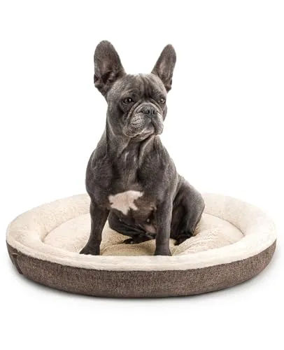 lionto Hundebett in weichem Doughnut-Design mit Plüsch & Anti-Rutsch-Boden, Bezug waschbar, 65 cm Durchmesser, braun