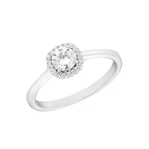 Amor Ring 925 Sterling Silber mit Zirkonia, gravierbar - Eleganter Damenring aus 925 Sterling Silber, verziert mit 21 strahlenden Zirkonia-Steinen. Kommt in einer Schmuck Geschenk Box – perfekt für besondere Anlässe!