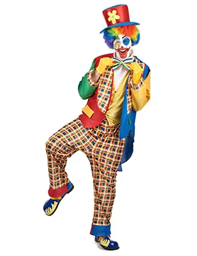 DEGUISE TOI 6546 Clown Kostüm für Männer - Bunt und Spaßig - Komplettes Clown Kostüm mit Hose, Top, Fliege, Jacke und Hut. Ideal für Karneval und Partys, sorgt für gute Laune und unvergessliche Momente.