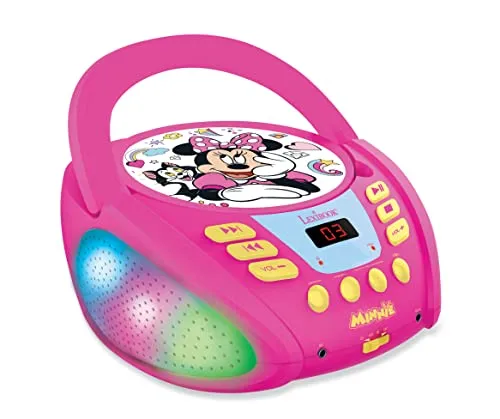 Lexibook RCD109MN Disney Minnie CD-Player mit Bluetooth und LED - Rosa - Radios: Tragbarer CD-Player für Kinder mit bunten Lichteffekten und Bluetooth 5.0, ideal zum Singen und Musikhören überall!