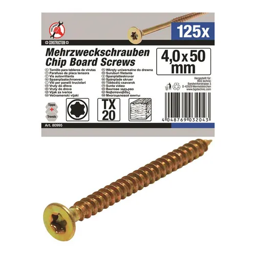 BGS-80995 I Mehrzweckschrauben, 4,0x50 mm, T20, 125-tlg. in gold von BGS technic