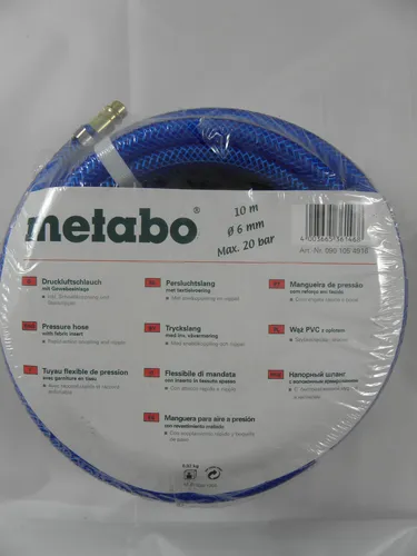 Metabo Druckluftschlauch mit Gewebeeinlage 10m 6mm /  Max.20 bar