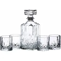 BarCraft Whisky Karaffe und Glas Geschenkset, 5-teilig - Krüge, Dekantierer & Karaffen – Stilvolles Set mit 900ml Karaffe und 4 Gläsern, ideal für edle Whiskys und elegant serviert.