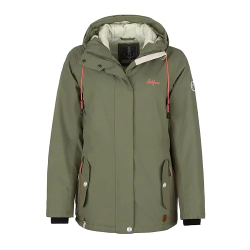 Leitfeuer Damen Funktionsjacke - Wasserdichte Outdoor-Jacke in Khaki, Größe 40 - Funktionsjacke für Damen mit 8000 mm Wassersäule, atmungsaktiv und ideal für wechselhaftes Wetter. Stilvolles Rautenstepp-Futter sorgt für Wärme und Komfort.