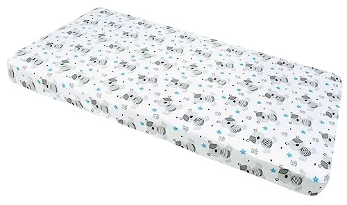 Medi Partners Spannbettlaken 60x120 Baby Bettlaken Kinderbett Spannbetttuch 100% Baumwolle - Fitted Kinder Sheet Bettwäsche Babymatratze Schlafsack Babybett (Teddybär mit hellblauen)