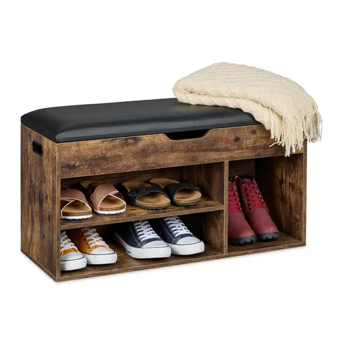 Stylische Schuhbank Dielenbank mit Stauraum - Schuhbank für Flur oder Eingangsbereich, bietet 3 Regalfächer und einen praktischen Deckel. Ideal für Ordnung und Stil im Zuhause.