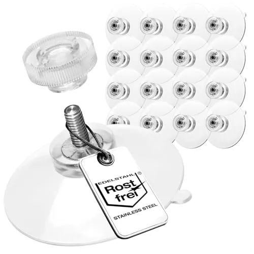 com-four® 16x Saugnäpfe mit M4-Gewinde - Ø 40 mm - Extra starker Halt auf glatten Oberflächen - Premium Saugnapf mit transparenter Rändelmutter - Einfache Montage ohne Bohren