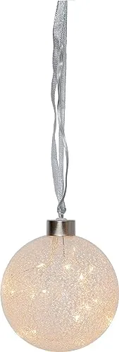 EGLO LED Weihnachtskugel für Innen, beleuchtete Glaskugel zum Aufhängen Ø 10 cm, Leuchtkugel zum Hängen mit Timer, warmweiß, Batterie-Betrieb