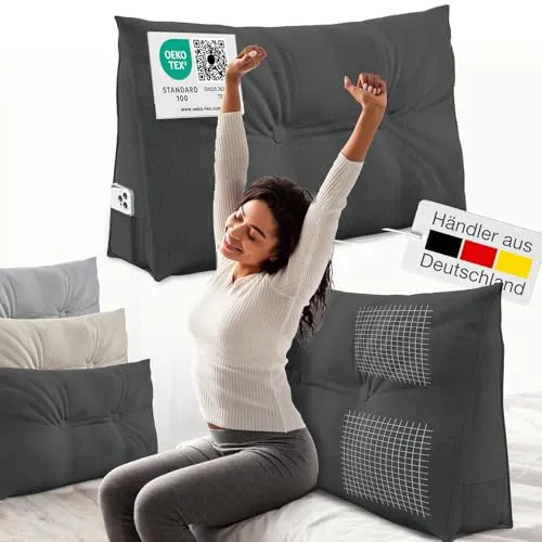 ELONEO Multi-Stützkissen Bett- und Rückenstützkissen, 70cm, 100cm & weitere Größen - Stützkissen mit praktischen Seitenfach für Fernbedienung oder Handy, ideal zum entspannten Lesen und Fernsehen im Bett oder auf dem Sofa. Waschbarer Bezug für einfache Pflege.