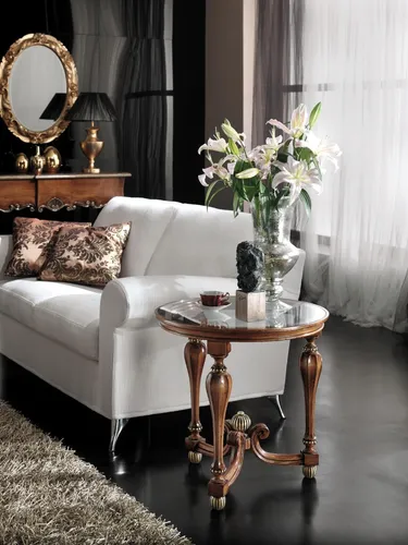 Beistelltisch Art déco rund aus Holz - Eleganter Beistelltisch aus Holz in Braun, ideal für das Wohnzimmer. Mit einem Durchmesser von 62 cm und einer Höhe von 60 cm bietet er stilvollen Platz für Dekoration oder Getränke.