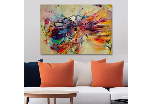 Opviq Dekorative Wanduhr, Mehrfarbig, 70 x 100 cm aus 100% Baumwolle - Elegante Wanduhr aus 100% Baumwolle mit stabilen Holzrahmen, perfekt für jeden Raum und verleiht Ihrem Zuhause einen Hauch von Raffinesse.