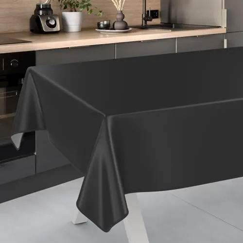 ANRO Wachstuch Tischdecke in Schwarz 100x140cm – Abwaschbar & Pflegeleicht - Praktische Wachstuch Tischdecke in Textil-Optik. Wasserabweisend und leicht zu reinigen – ideal für Küche und Garten. Schützt zuverlässig vor Kratzern und Flecken. Perfekt für Familien, Feste und den täglichen Einsatz.
