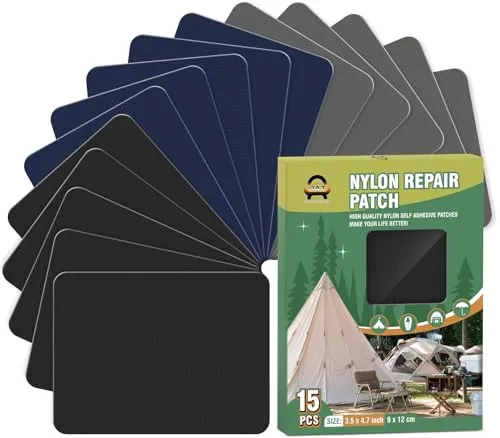 Nylon Selbstklebende Patches, OAZ 15 Stück 9x12cm Selbstklebender Wasserdichte Reparatur Patch, Nylon Flicken Selbstklebend Schwarz&Marineblau&Dunkelgrau, für Zelte, Daunenjacke, Schlafsack, Tasche