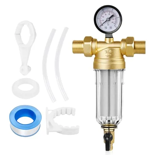 Rückspülfilter für Wasserleitungen mit Manometer und Adapter