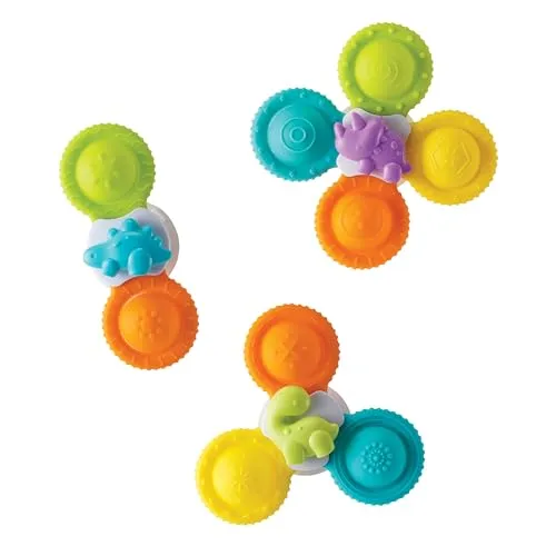 Infantino Bade-Pop-Spinner aus Silikon mit Saugnapf, ab 6 Monate, Mehrfarbig, 3er-Set