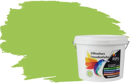 RyFo Colors Fassadenfarbe Silikonharz Fassadenfarbe Limonengrün 3l, 1 L ca. 6 m², Wasserabweisend, diffusionsfähig, schützt vor Schmutz, Algen, Pilzen