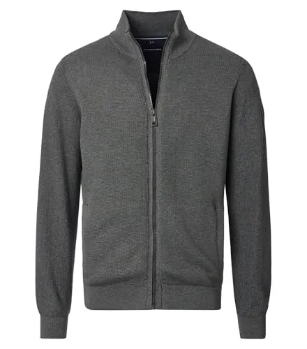 CASAMODA Strickjacke uni Herren - Herren-Strickjacke aus 100% Baumwolle in Dunkelgrün, mit modernem Stehkragen und praktischen Taschen für hohen Tragekomfort. Ideal als leichte Übergangsjacke oder wärmende Schicht.