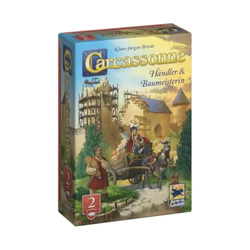 Hans im Glück Carcassonne – Händler und Baumeisterin (Auflage 2025), 2. Erweiterung, Familienspiel, 2-6 Spieler, 7+ Jahre, 45 Minuten, Deutsch