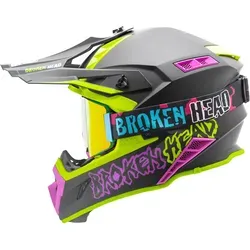 Broken Head Crosshelm Hunter Light Grün-Pink + MX-Brille Regulator Pink Magnetic