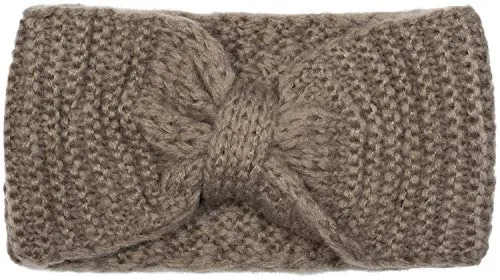 styleBREAKER Damen Strick Stirnband mit Schleife, Reiskorn Strick-Muster, Winter Haarband, Headband 04026006, Farbe:Taupe