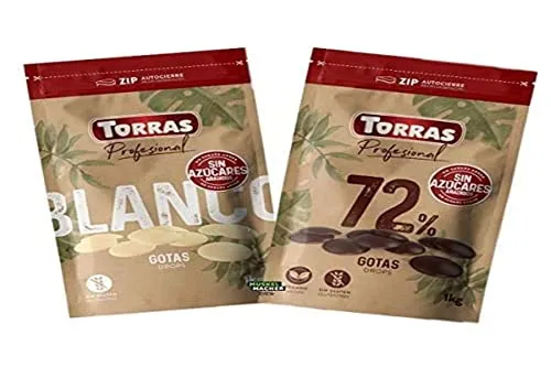 Torras Schoko Drops, 72% Kakaogehalt, Dunkle Schokoladen Drops ohne Zuckerzusatz, Bigpack (1.000g)