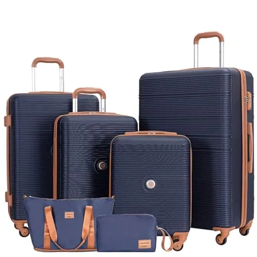 Travelhouse Gepäck-Set Bari, 6-teilig - Hartschale in Navyblau - Klassische Koffer: 6-teiliges Set mit hochwertigem Polycarbonat-ABS, stoßdämpfenden 360°-Rädern und erweiterbarer Reisetasche für mühelose Mobilität und optimale Organisation.