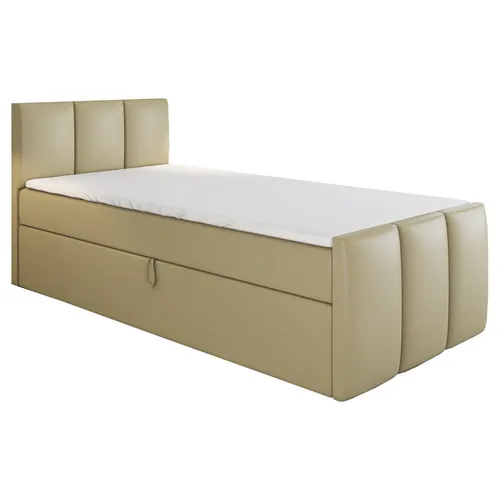 Boxspringbett MOREN 80x200 mit Bettkästen und Topper, Beige - Stylisches Jugendbett mit praktischen Bettkästen für zusätzlichen Stauraum. Hochwertige Bonell-Matratze und Topper sorgen für hohen Schlafkomfort. Ideal für Schlafzimmer oder Gästezimmer.