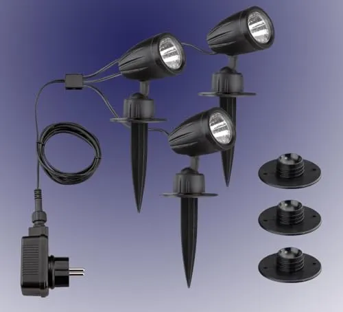 Trango 3-flammig 3076-353 IP44 LED Gartenstrahle *JOE* Außenleuchte inkl. 3x LED Modul 3000K warmweiß & Zuleitungskabel Teichlampe, Gartenleuchte, Wegbeleuchtung, Wandleuchte